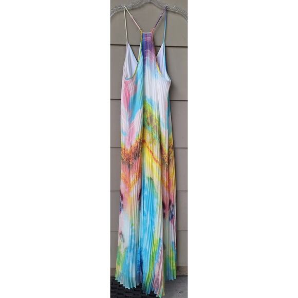 Victoria's Secret Watercolor Knife Pleated Sleeveless Maxi Dress Gown Size L - Picture 6 of 11
